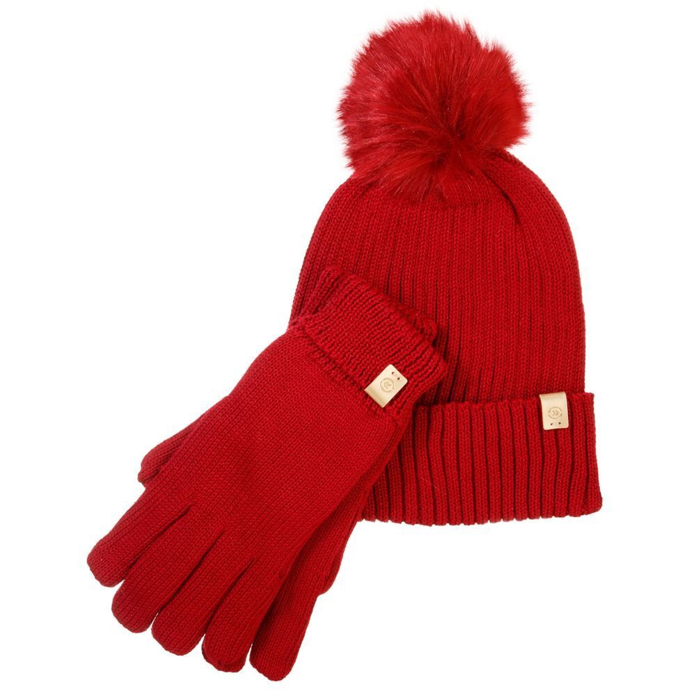 Isotoner Red Knit Glove and‎ Hat Set OneSize